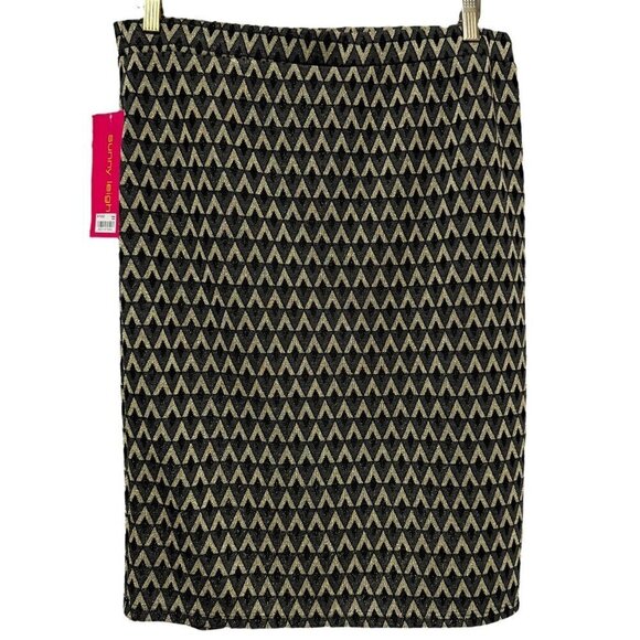 Sunny Leigh Pencil Skirt Large Gold Black Metallic V Print Stretch Pull On NWT - Picture 4 of 7